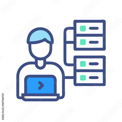 Server network management graphic with a developer connecting system