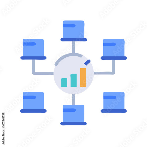 Connected data visualization with bar graphs and block nodes