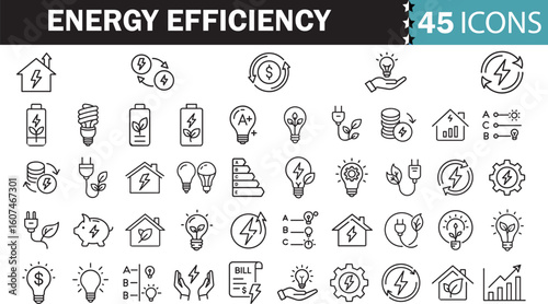 Energy Efficiency Line Editable Icons set. Vector illustration in modern thin line style of ecology related icons: energy saving light bulb, sustainability, electricity, and more