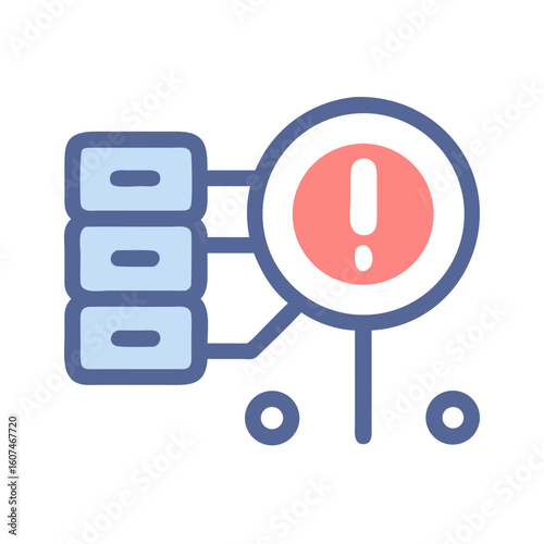Server malfunction alert icon with data storage connection