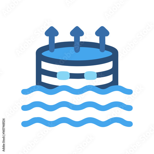 Stylized ocean water purification system with arrows rising up