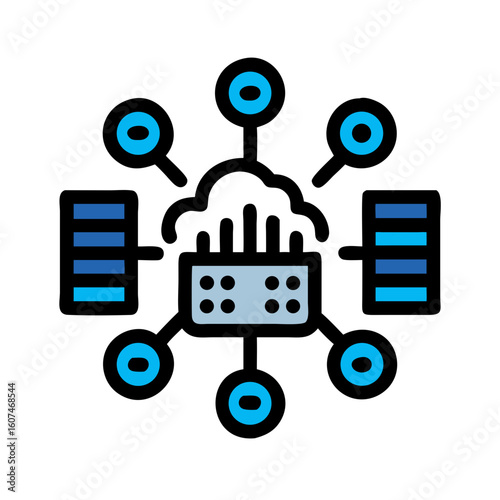 Simple blue icon representing network connection with central server