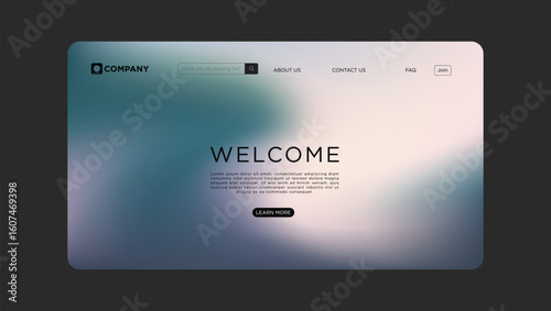 Modern website landing page with search bar, soft background, and welcome message