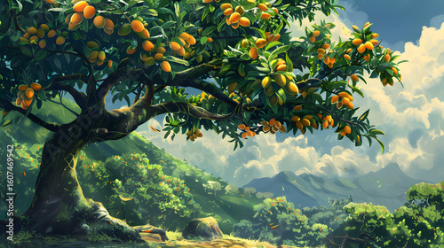 big mango tree with mangoes in the forest