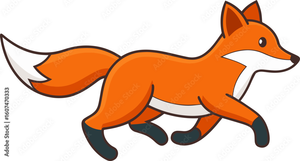 Fototapeta premium Cute running fox vector illustration, minimalist flat design icon of a wild animal vector design.