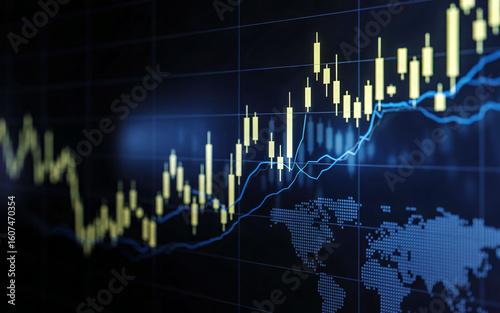 Stock Market Chart with Candlestick Pattern and World Map | Finance and Investment Backdrop
