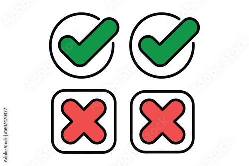 Green check marks and red crosses icons for approval and rejection