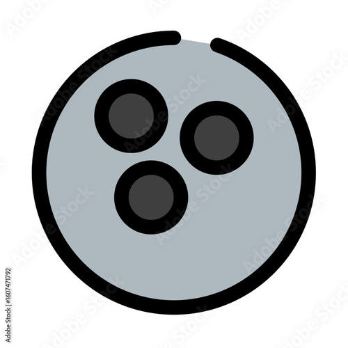 This stylized icon features a bowling ball, depicted in light gray with three distinct finger holes, perfect for representing sports, recreation, or leisure activities.