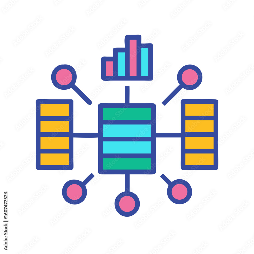 Fototapeta premium Centralized data network illustration showing connected server stacks