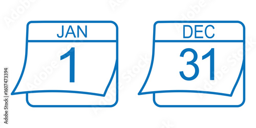 icon of a calendar. calendar line icon. calendar - December 31st to the New Year's January 1st illustration isolated vector sign symbol. jan 1st to 31st dec cycle eps 10