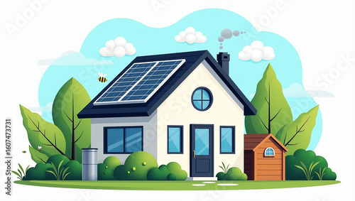 Eco-Friendly Home with Solar Panels and Lush Greenery Sustainable Living for a Greener Future