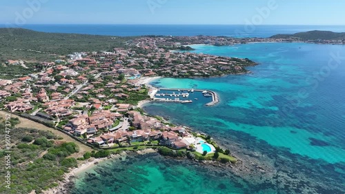 Aerial view of Golfo Aranci on the Costa Smeralda in the northeast of the island of Sardinia, Italy