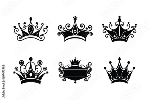 Detailed vintage crowns for royalty and aristocratic visuals Silhouette Vector illustration  