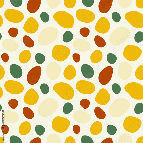 Vibrant Seamless Pattern With Colorful Pebble Shapes And Dots On A Light Background