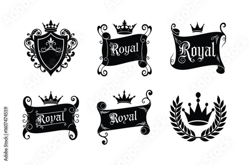 Classic antique crown symbols for regal and heritage projects Silhouette Vector illustration  