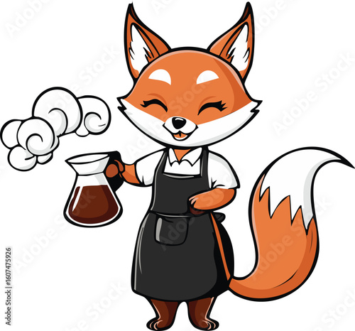 Vibrant Fox Barista Pouring Coffee