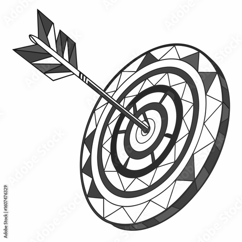 Polygonal isolated target with arrow on white background. Modern low poly monochrome style. Technology and innovation vector illustration with 3D effect. Growth strategy or financial goal .