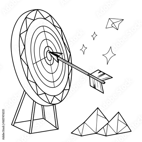 Polygonal isolated target with arrow on white background. Modern low poly monochrome style. Technology and innovation vector illustration with 3D effect. Growth strategy or financial goal .