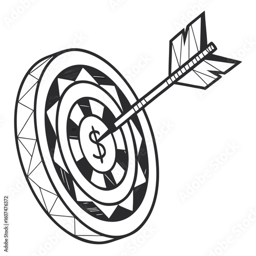 Polygonal isolated target with arrow on white background. Modern low poly monochrome style. Technology and innovation vector illustration with 3D effect. Growth strategy or financial goal .