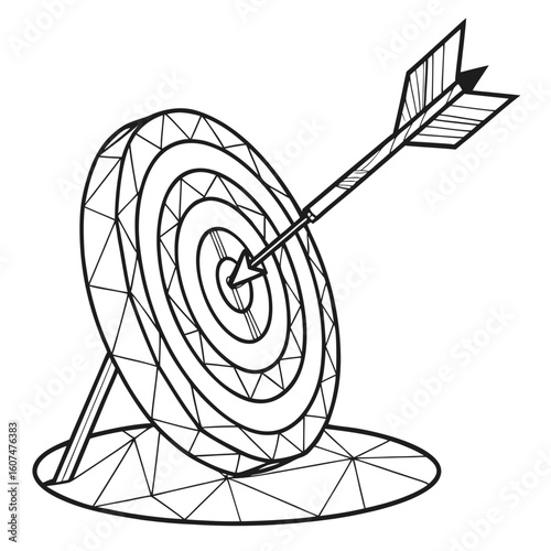Polygonal isolated target with arrow on white background. Modern low poly monochrome style. Technology and innovation vector illustration with 3D effect. Growth strategy or financial goal .