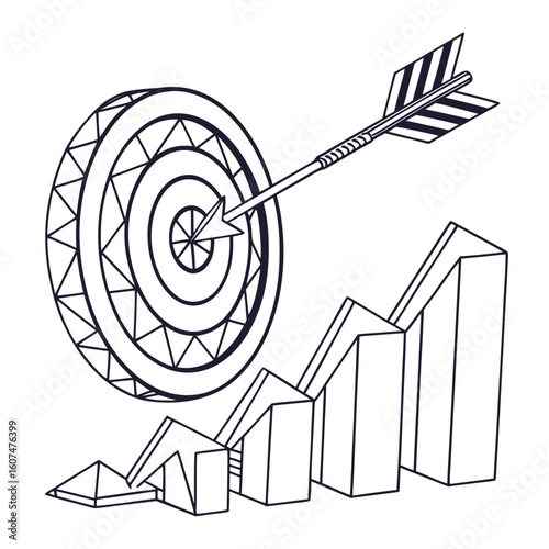 Polygonal isolated target with arrow on white background. Modern low poly monochrome style. Technology and innovation vector illustration with 3D effect. Growth strategy or financial goal .