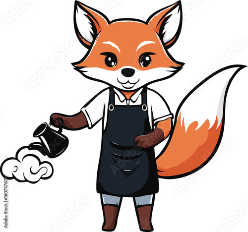 Vibrant Fox Barista Pouring Coffee