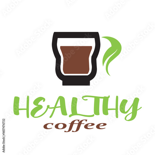 A modern coffee logo featuring a steaming cup with a green leaf accent, symbolizing natural and healthy coffee. Clean, minimal design perfect for wellness and eco-friendly branding.