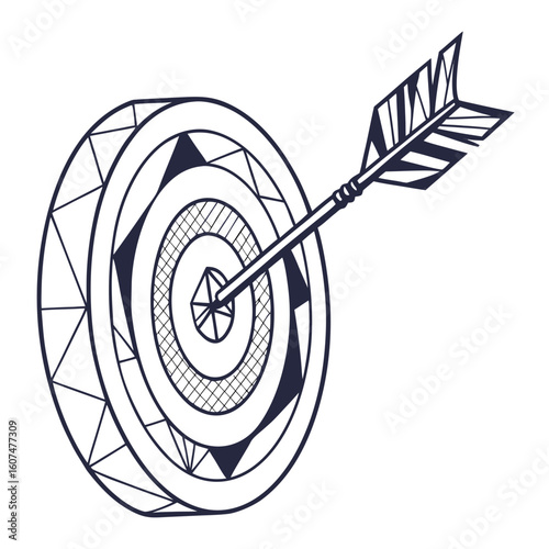 Polygonal isolated target with arrow on white background. Modern low poly monochrome style. Technology and innovation vector illustration with 3D effect. Growth strategy or financial goal .