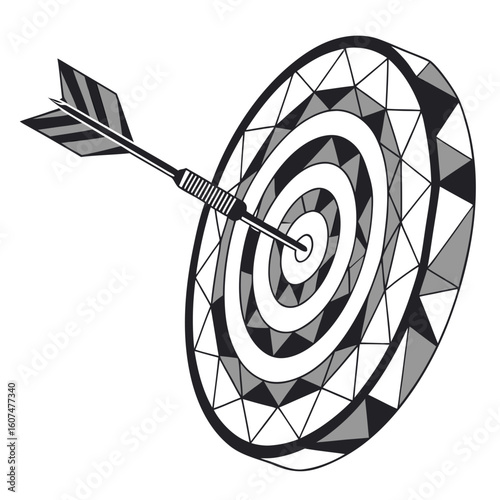 Polygonal isolated target with arrow on white background. Modern low poly monochrome style. Technology and innovation vector illustration with 3D effect. Growth strategy or financial goal .