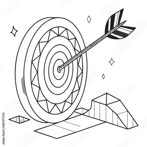 Polygonal isolated target with arrow on white background. Modern low poly monochrome style. Technology and innovation vector illustration with 3D effect. Growth strategy or financial goal .
