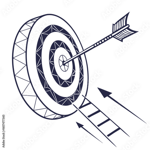Polygonal isolated target with arrow on white background. Modern low poly monochrome style. Technology and innovation vector illustration with 3D effect. Growth strategy or financial goal .