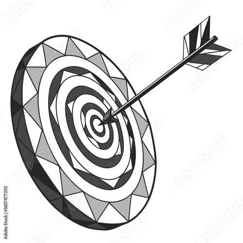 Polygonal isolated target with arrow on white background. Modern low poly monochrome style. Technology and innovation vector illustration with 3D effect. Growth strategy or financial goal .