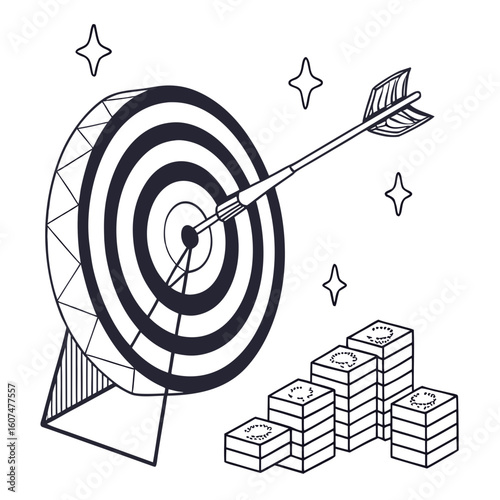 Polygonal isolated target with arrow on white background. Modern low poly monochrome style. Technology and innovation vector illustration with 3D effect. Growth strategy or financial goal .