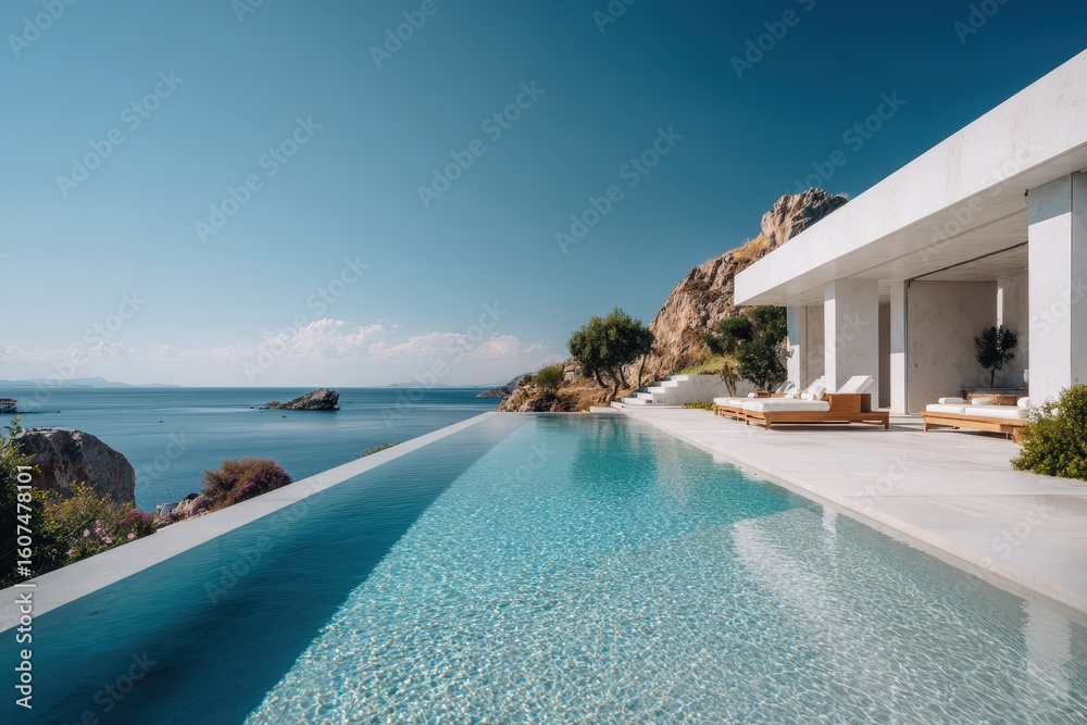 Fototapeta premium Luxurious Infinity Pool Overlooking the Ocean.