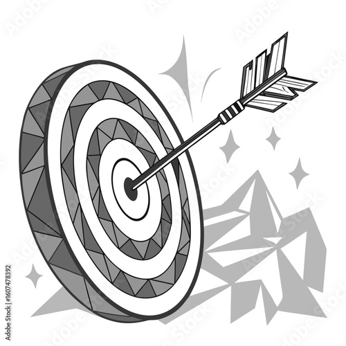 Polygonal isolated target with arrow on white background. Modern low poly monochrome style. Technology and innovation vector illustration with 3D effect. Growth strategy or financial goal .