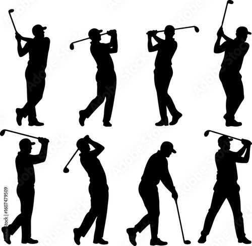  swing, golf swing, sports, athlete, golfing, black and white, vector,  bundle