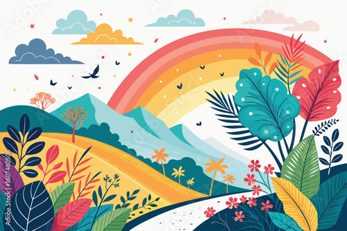 autumn landscape with trees colorful abstract pattern background. template summer concept. vector illustration	
