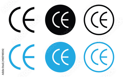 European CE Mark Icon Set. Quality Certificate, Label, Packaging, Compliance Symbol, Flat Vector Illustration