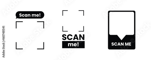 QR Code Scan Icon Set. Smartphone Frame, Payment, Identification, Barcode, Mobile Technology Vector Illustration