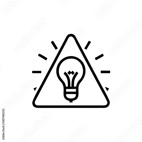 Outline lightbulb inside triangle with radiating lines idea innovation