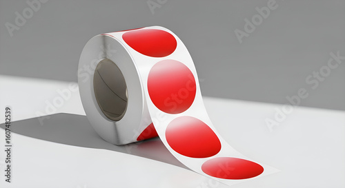 A roll of red labels isolated on white background