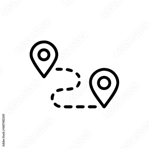 Outline map route with two location pins dashed line navigation travel