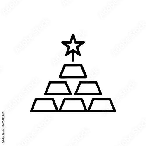 Outline stacked gold bars with star on top bullion pyramid