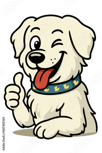 Logo style Poish Tatra Sheepdog - Great Pyrenees Vector file. Smiled happy dog vector, thumbs up