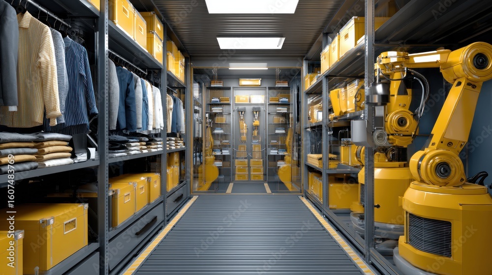 Fototapeta premium Futuristic clothing storage with robot arm