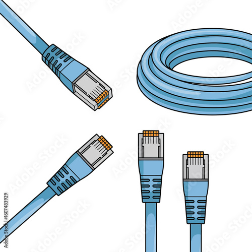 Close up of blue ethernet network cables with rj45 connectors