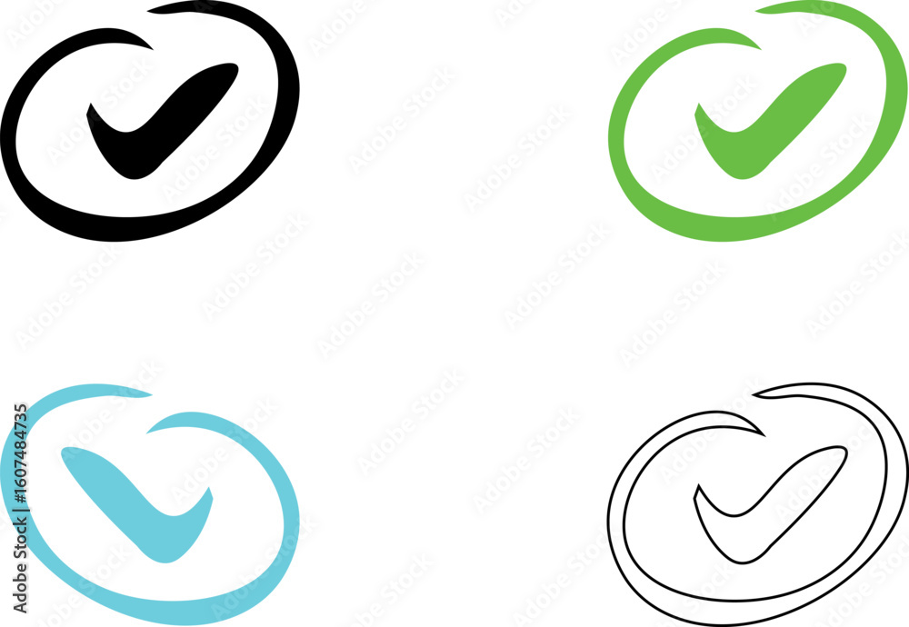 Four Hand Drawn Check Marks Green Black Blue White Background vector Four Hand Drawn Check Marks Green Black Blue White Background vector