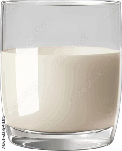 Clear glass filled with fresh white milk liquid drink