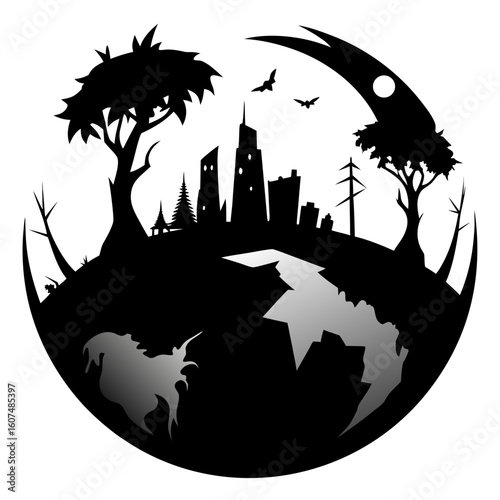  silhouette dystopian world overtaken by nature
