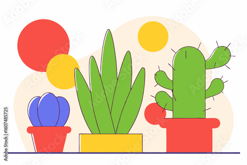  Kolekcja kaktusów. Koncepcja dekoracji wnętrz w stylu miejskiej dżungli.